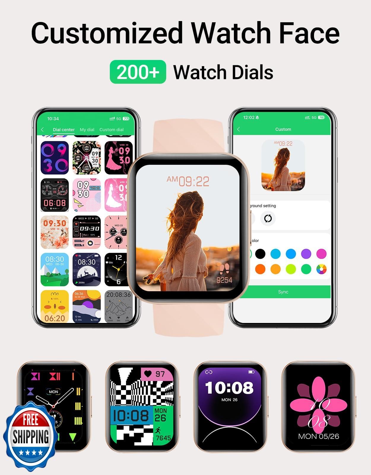 Dakofied Smart Watch (Answer/Make Calls), 1.85″ Smart Watches for Women Men D