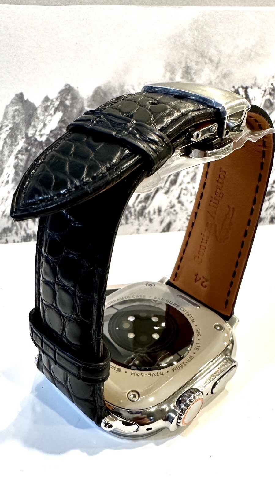 Apple Watch ULTRA 2 49mm Diamond POLISHED Titanium Black Alligator Band Custom