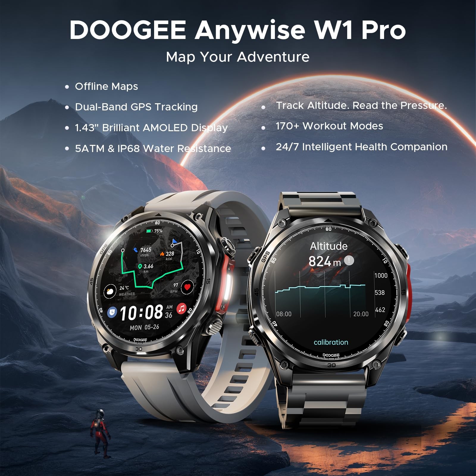 Anywise W1 Pro Mens Smart Watch, 5ATM Dual-Band GPS Offline Maps,1.43” Fitne…