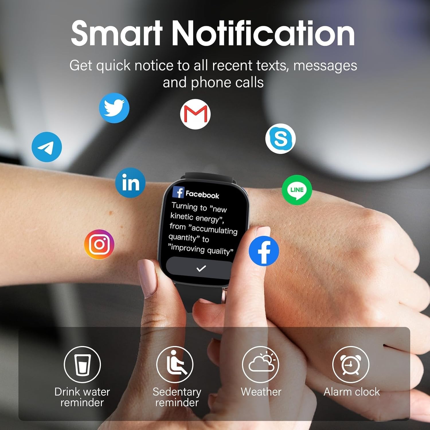 Reloj inteligente para hombres y mujeres, compatible con iPhone, Android, negro