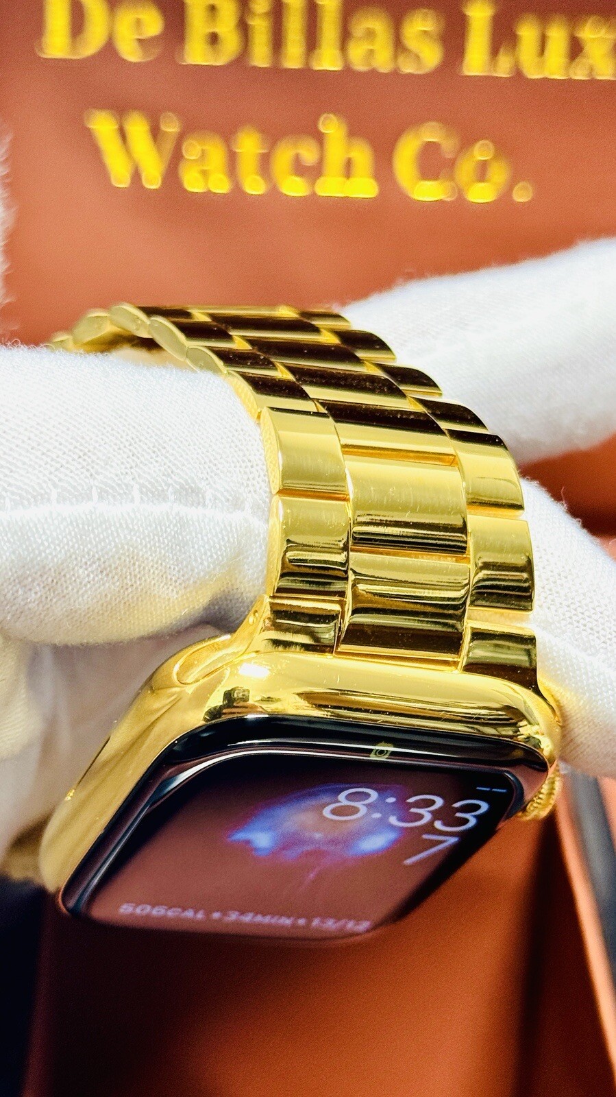 Custom 24K Gold Plated 45MM Apple Watch SERIES 7 Stainless Steel Polished Band