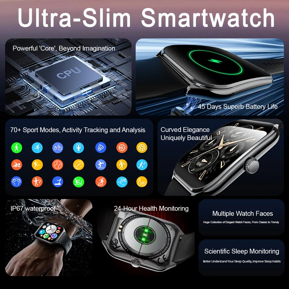 Ultra Thin Men’s Smartwatch AB5691 1.96″ AMOLED 368*448 Always Health