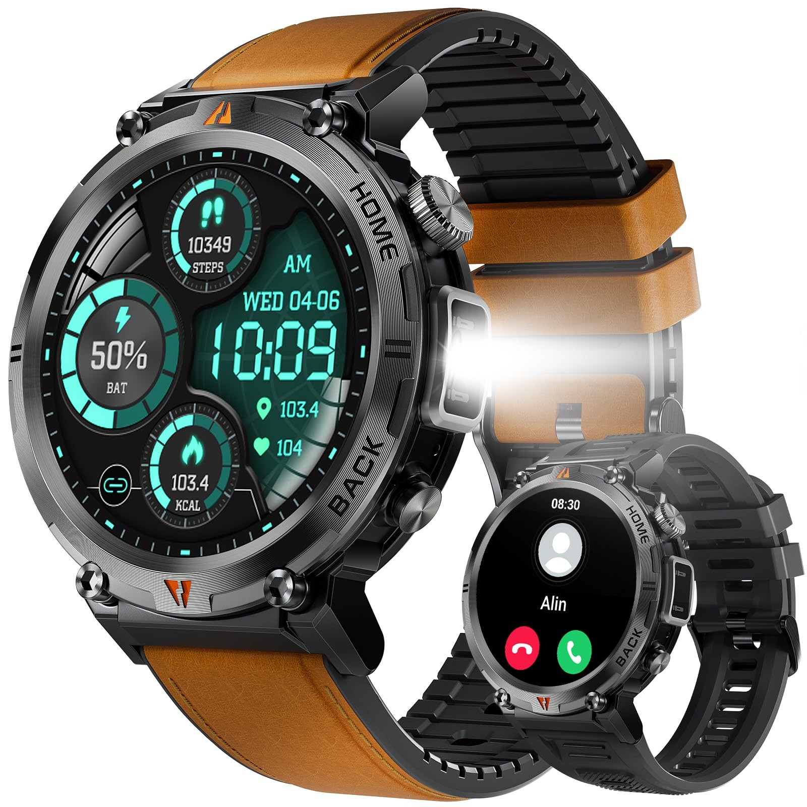 Lanikar Military Smart Watch For Men Led Flashlight 1.45 Hd Outdoor Tactical