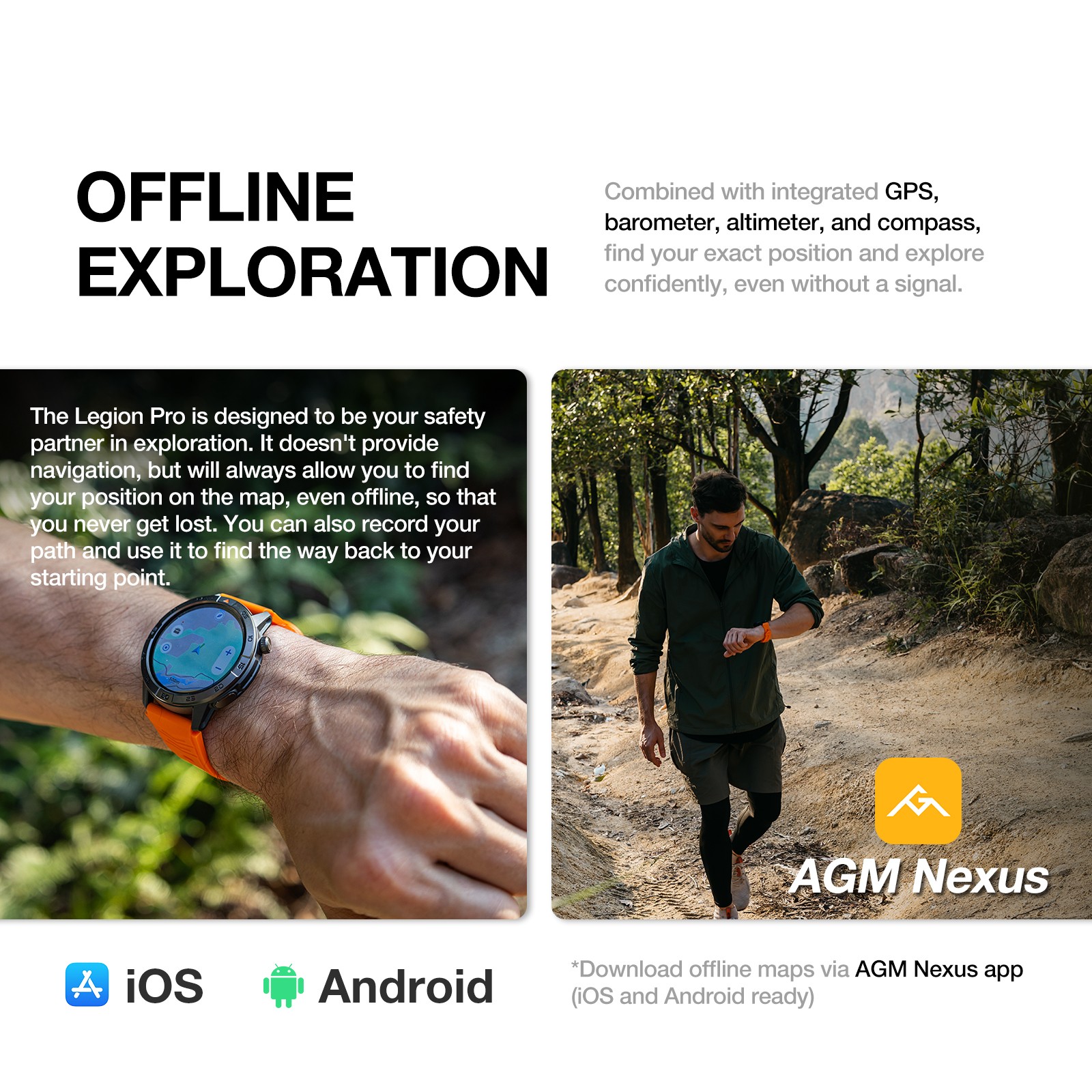 AGM Legion Pro Rugged Smart Watch GPS 5ATM IP68 Waterproof Smartwatch Bluetooth