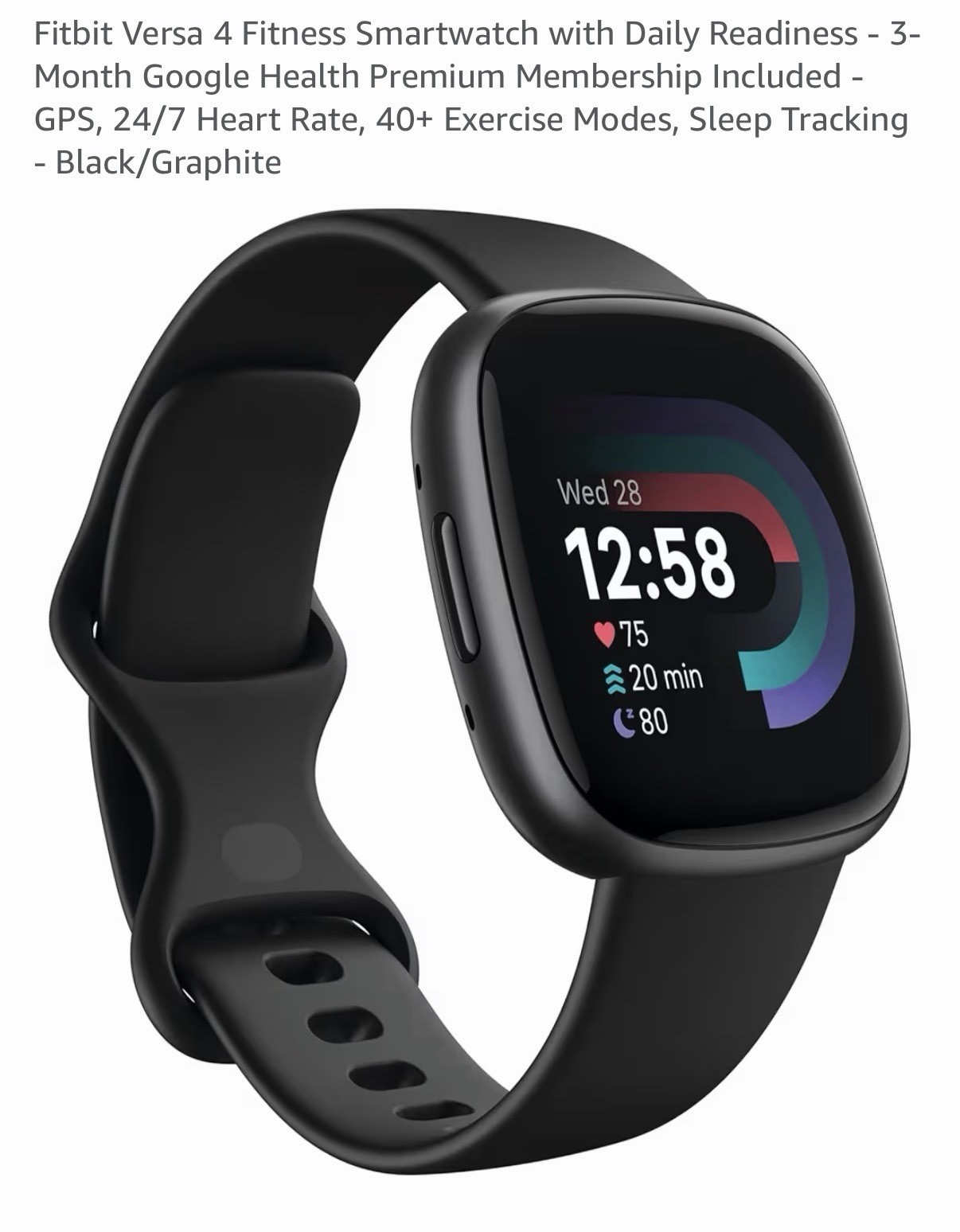 Fitbit Versa 4 Smartwatch 40mm Black/Graphite GPS Heart Rate Sleep Tracking