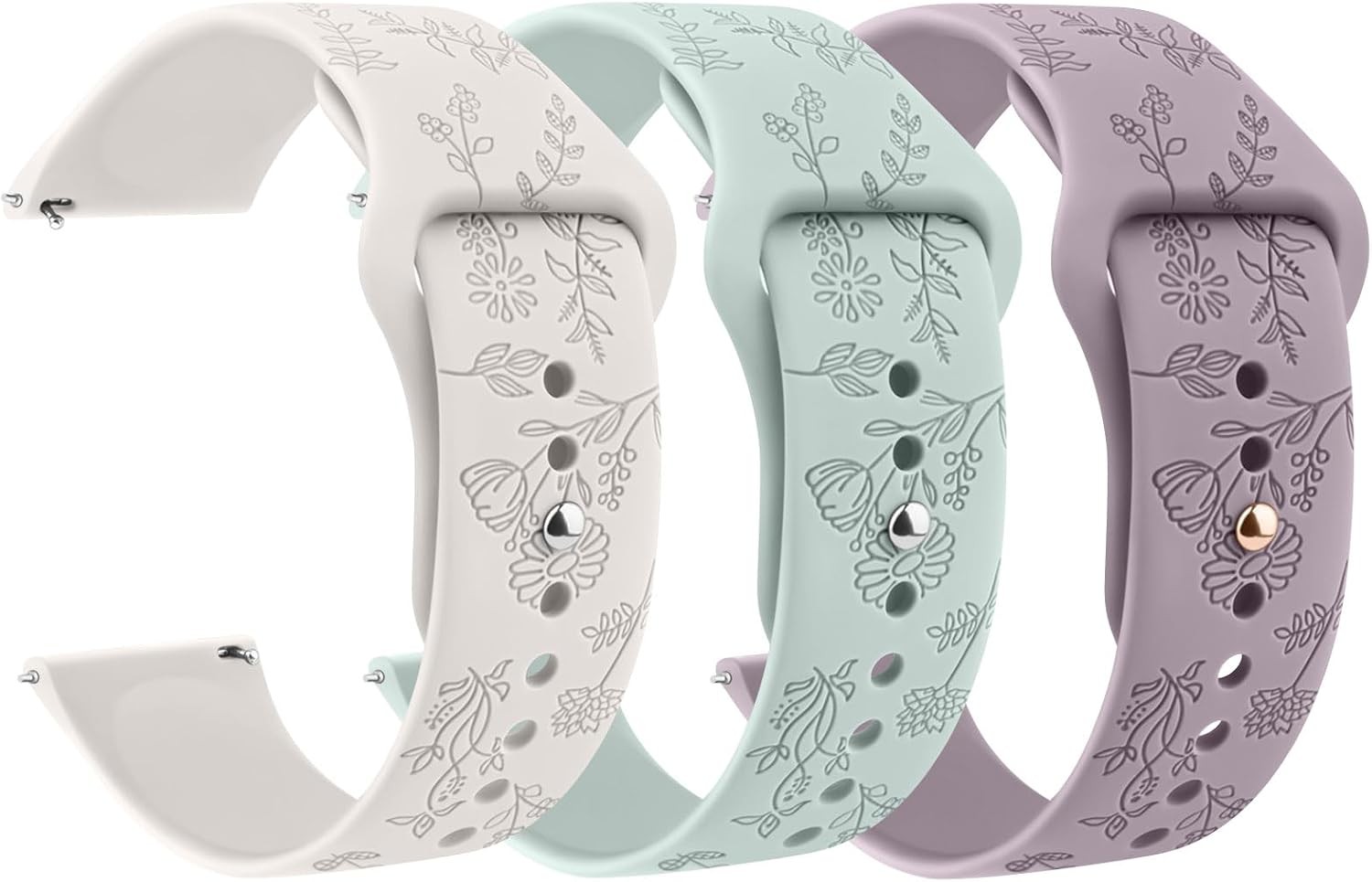 22mm Floral Engraved Silicone Strap Compatible with Veryfit IDW13 IDW16