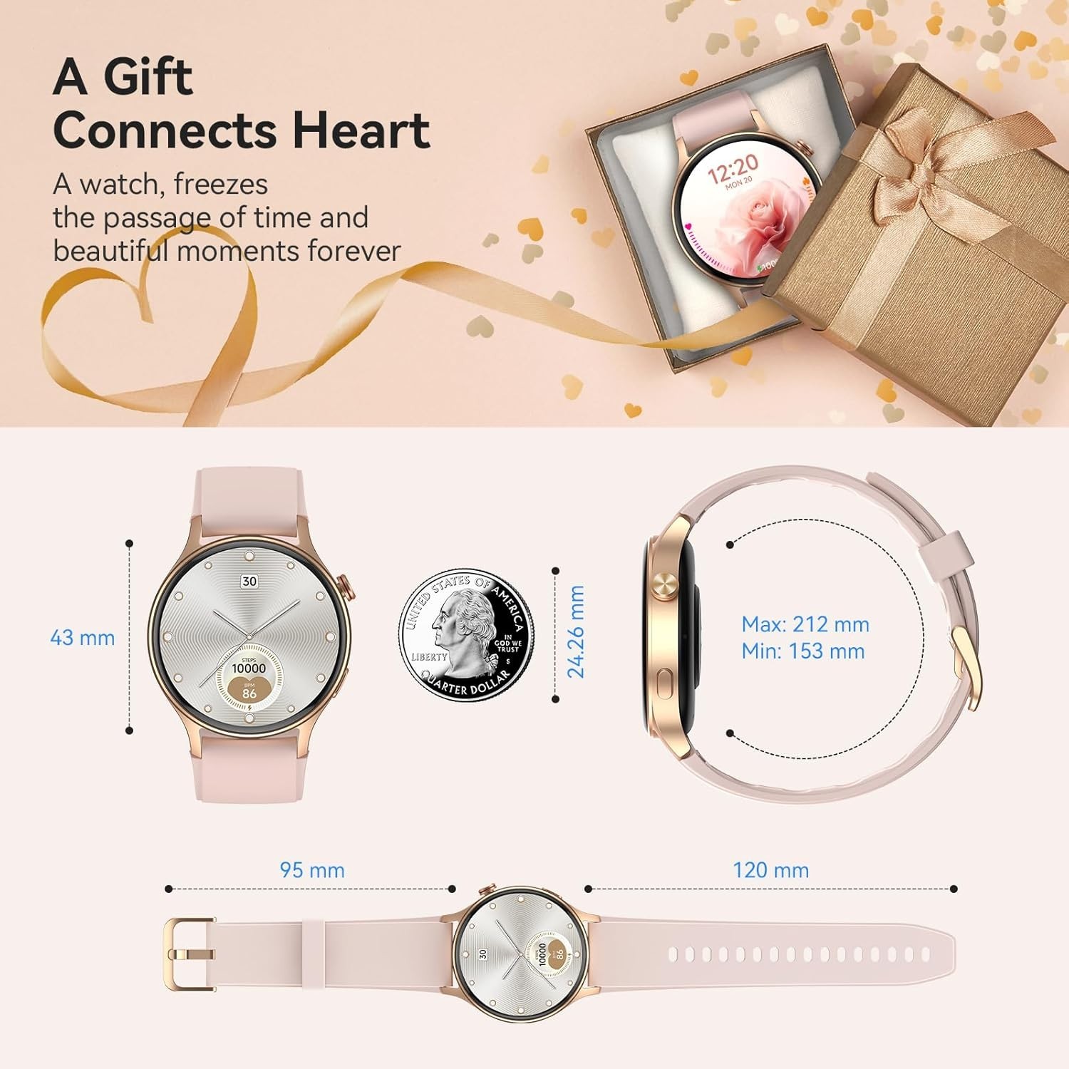 Aeac AR-01 Smart Watch Fitness Tracker with Heart Rate 3ATM Waterproof for Women