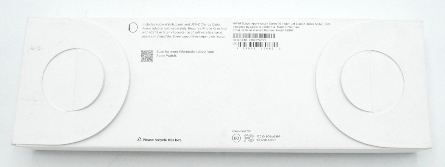 Apple Watch Series 10 42mm A2997 Jet Black Aluminum/Black Band M/L MWWF3LW/A