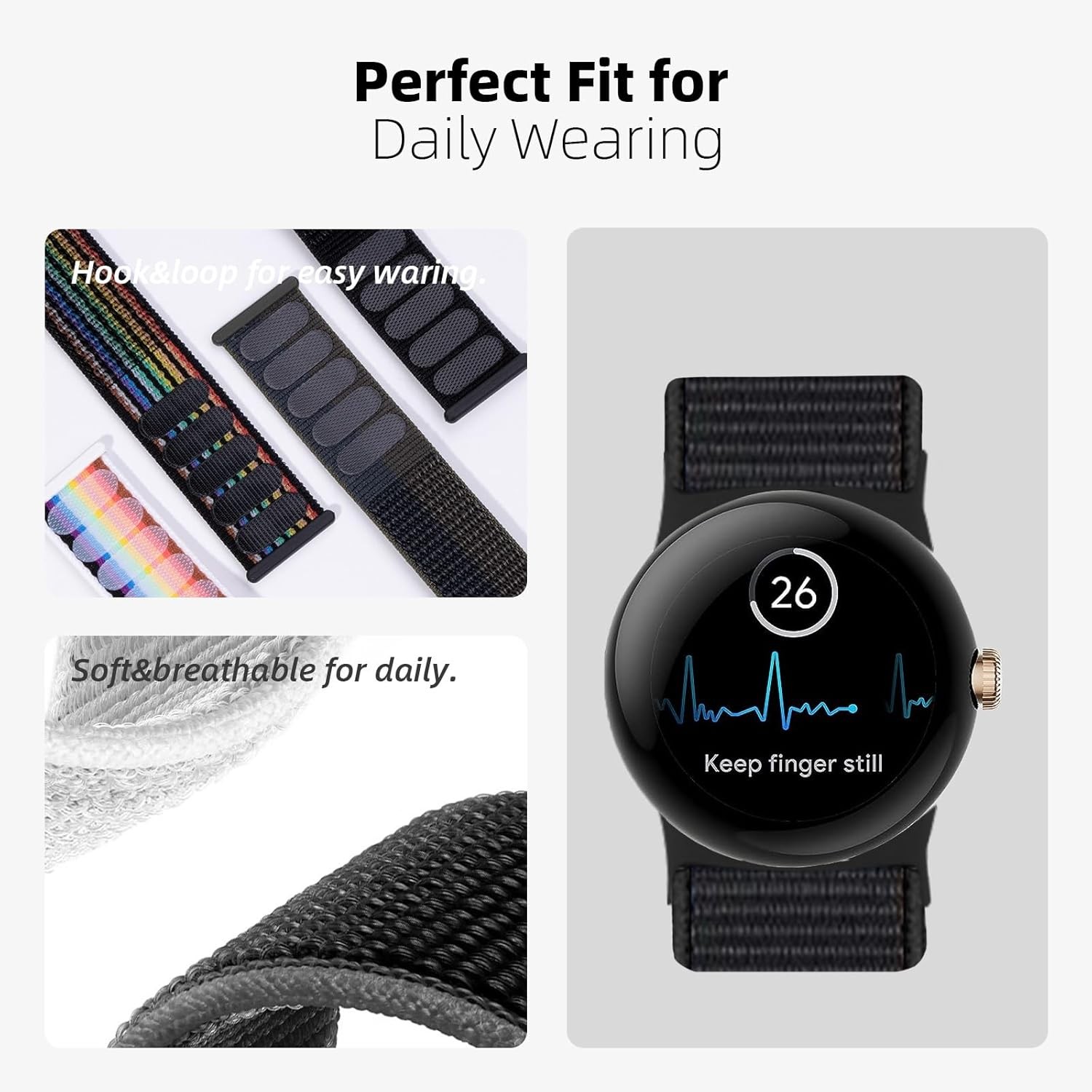 Adjustable Loop Nylon Straps for Google Pixel Watch 41mm – 2 Pack