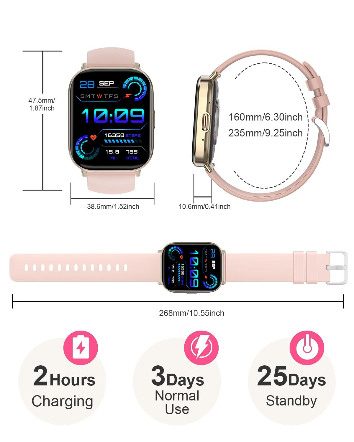 Smart Watch, 2.01” HD Smart Watches for Women, Fitness Tracker Watch with Blo…