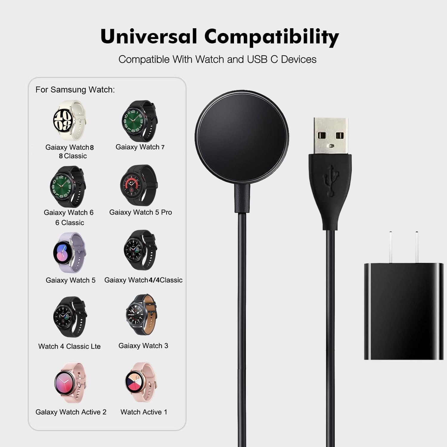 6FT Long Samsung Watch Charger for Galaxy Watch 8/8 Classic/7/6/Ultra/5/4/3