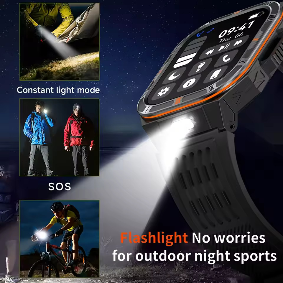 Military Smart Watch For Men Outdoor Compass Flashlight Sport Fitness Smartwatch