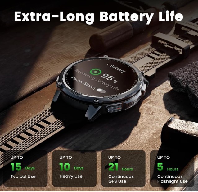 KOSPET Tank T4C Smart Watch for Men with LED Flashlight, GPS+Compass