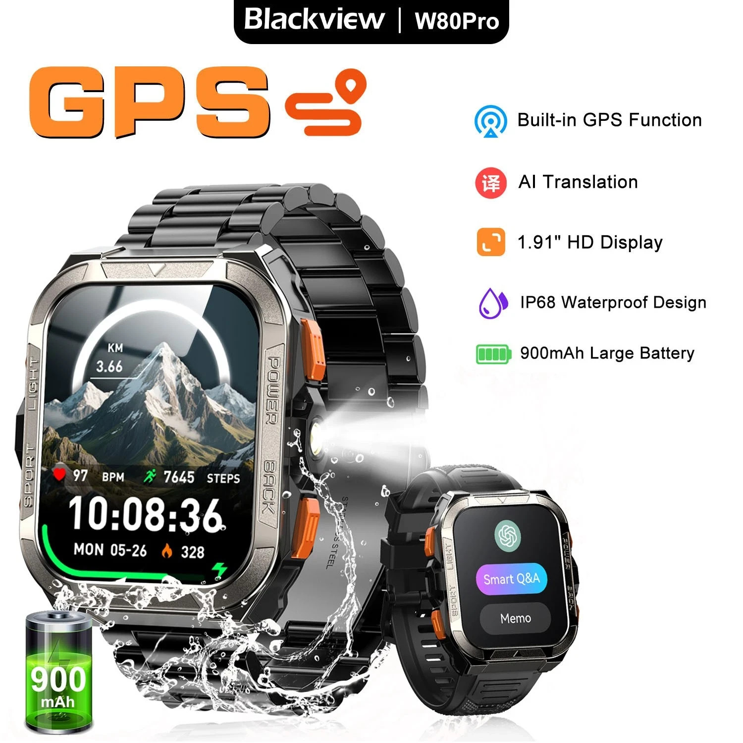 Military Grade Smart Watch Men With GPS LED Flashlight Tactical Fitness Tracker