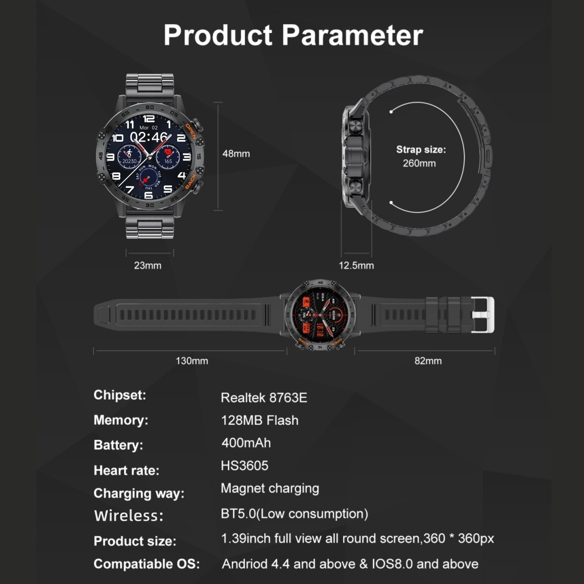 2026 Smart Watch for Men Bluetooth Call Receive/Dial Heart Rate Fitness Tracker
