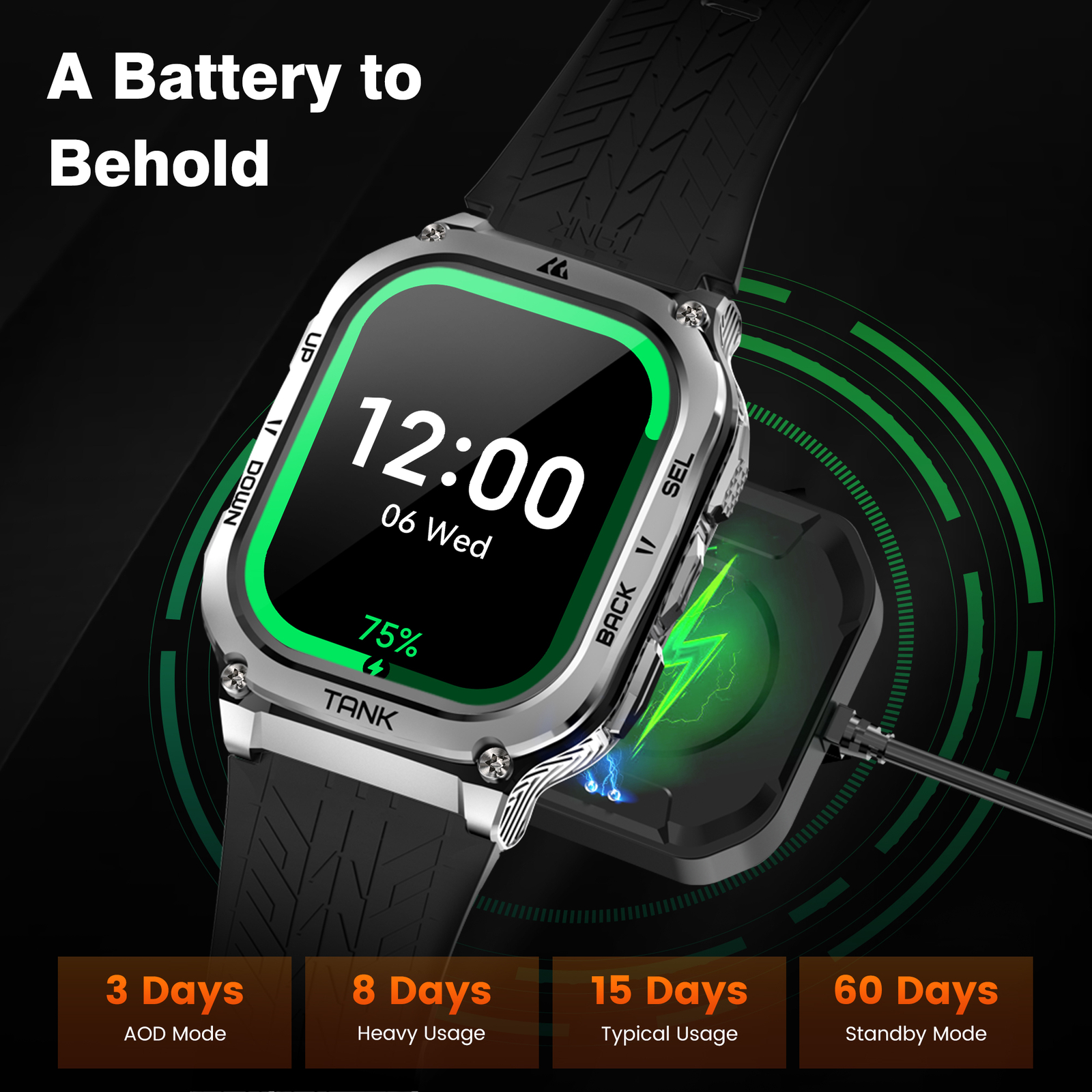 2024 KOSPET TANK M3 Smart Watch Men Smartwatch 480mAh Battery 5ATM Waterproof