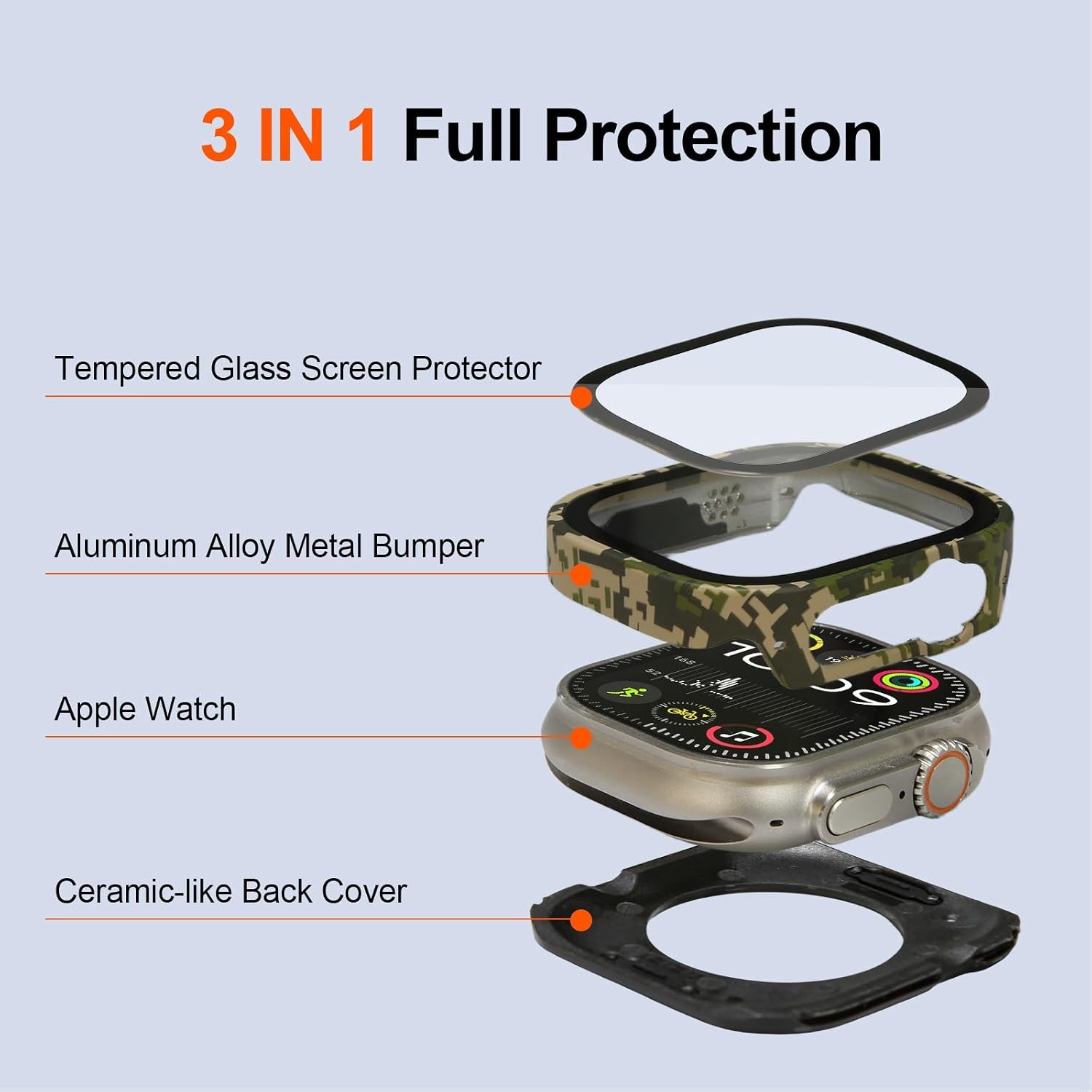 Luxury Metal Watch Case for Apple Watch Ultra 2 49mm with Built-in Tempered Glas