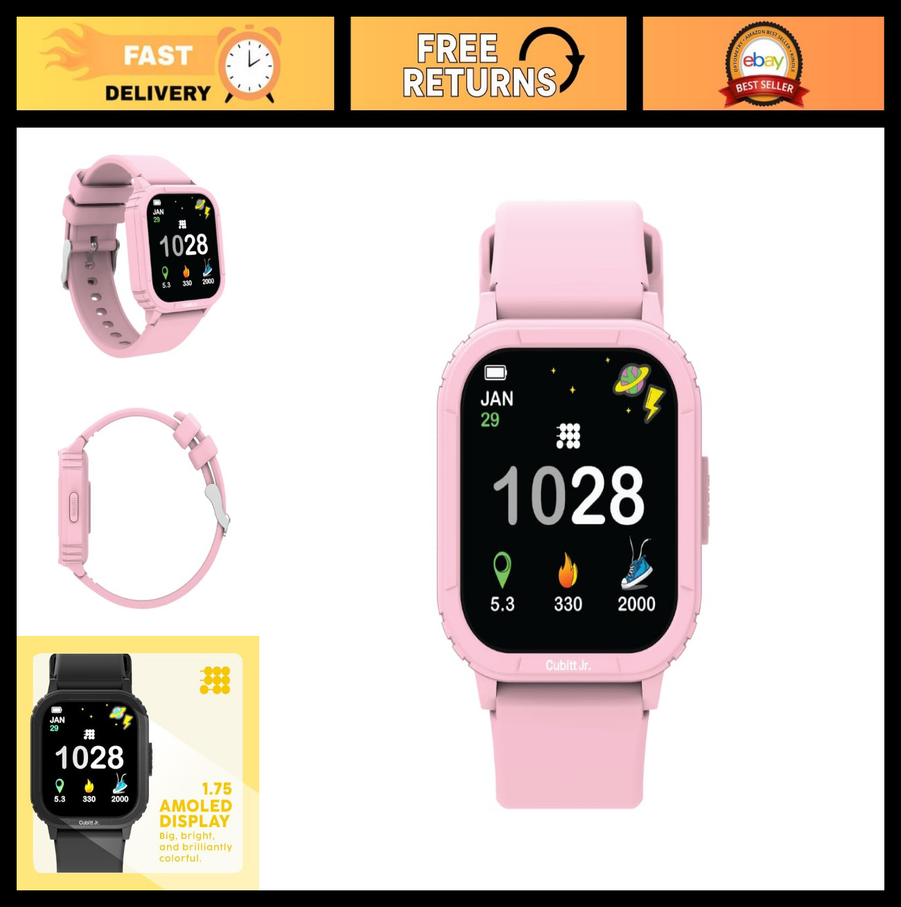 Kids Fitness Tracker Smartwatch with Games, Step Counter, Heart Rate Monitor, 1.
