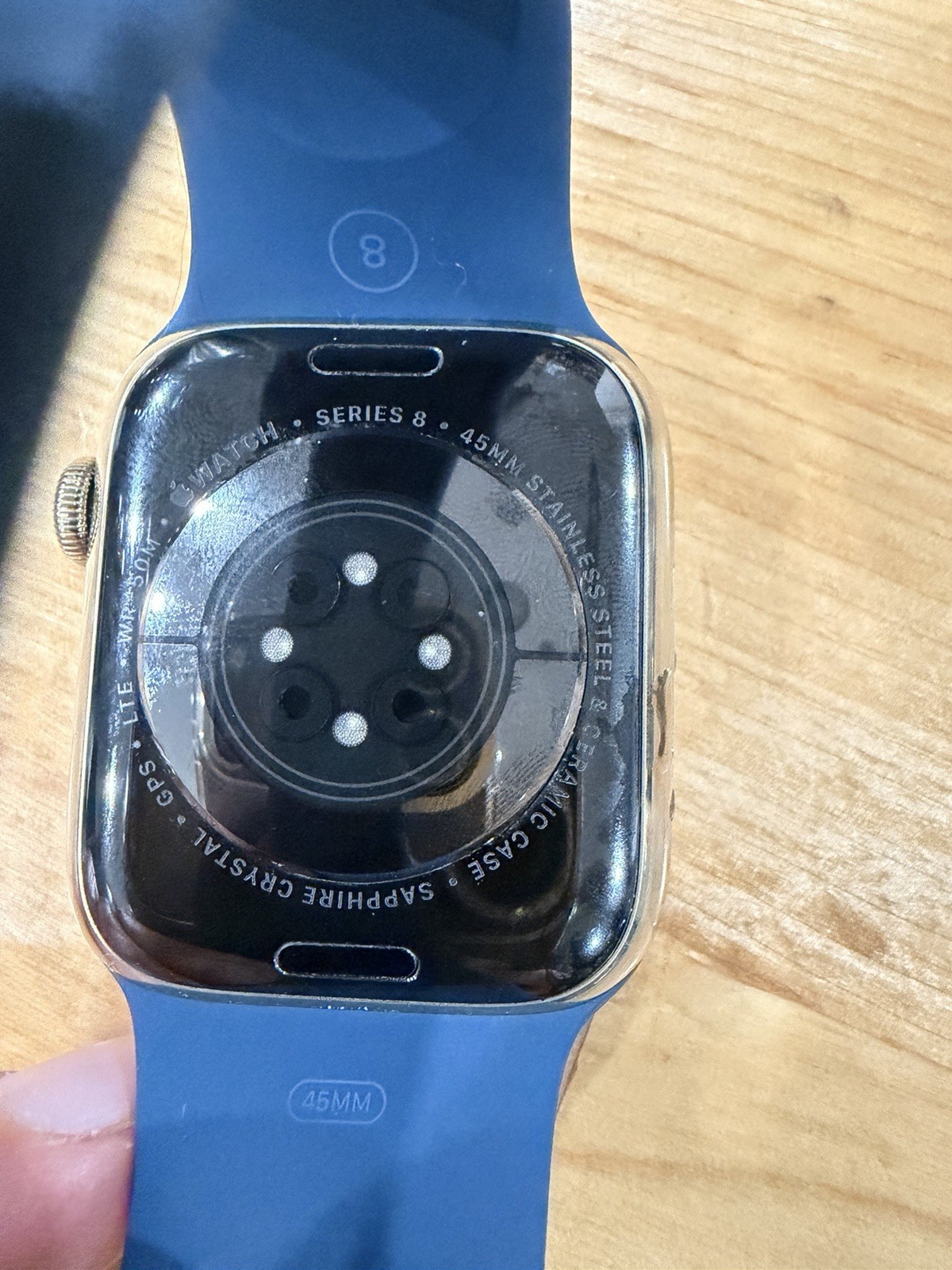 Apple Watch Series 8 45 Mm Stainless Steel Gold With Blue Sport Band