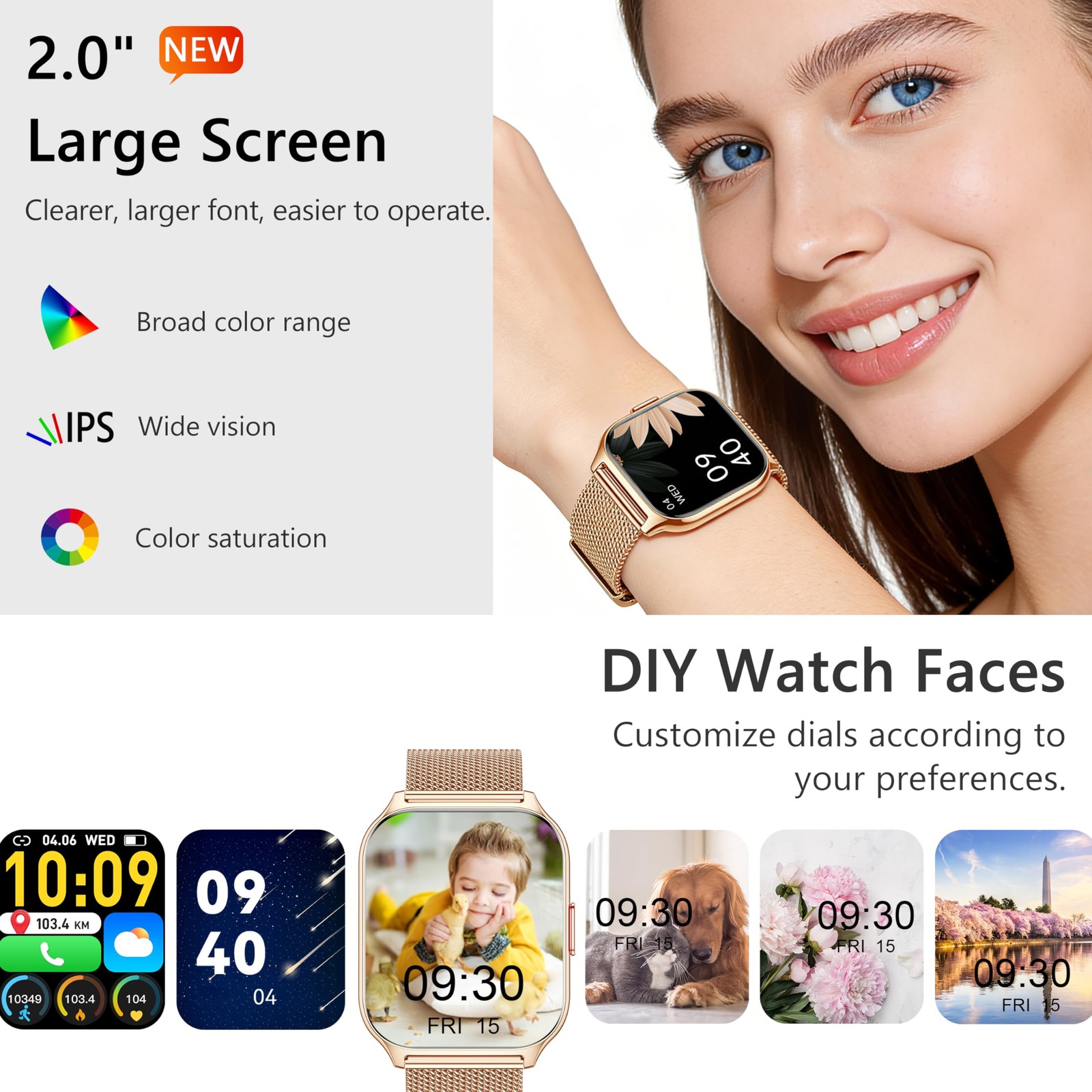 ZOSKVEE Smart Watch 45mm for Women Men(Dial/Answer Calls), 2, Rose Gold+Pink