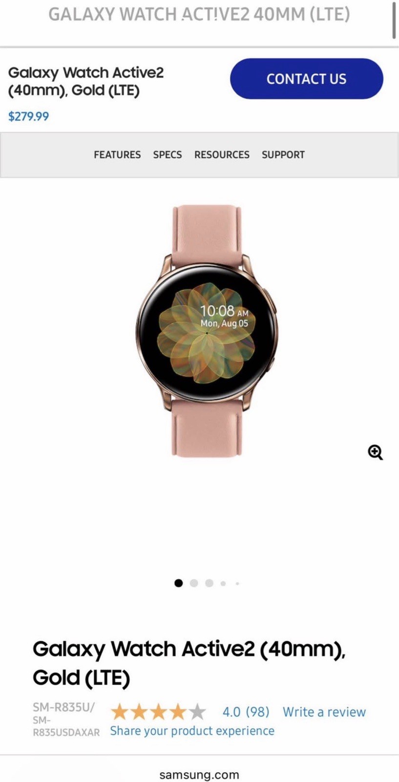 Samsung Galaxy Watch Active2 40mm LTE GPS Fitness Tracker Gold/Pink