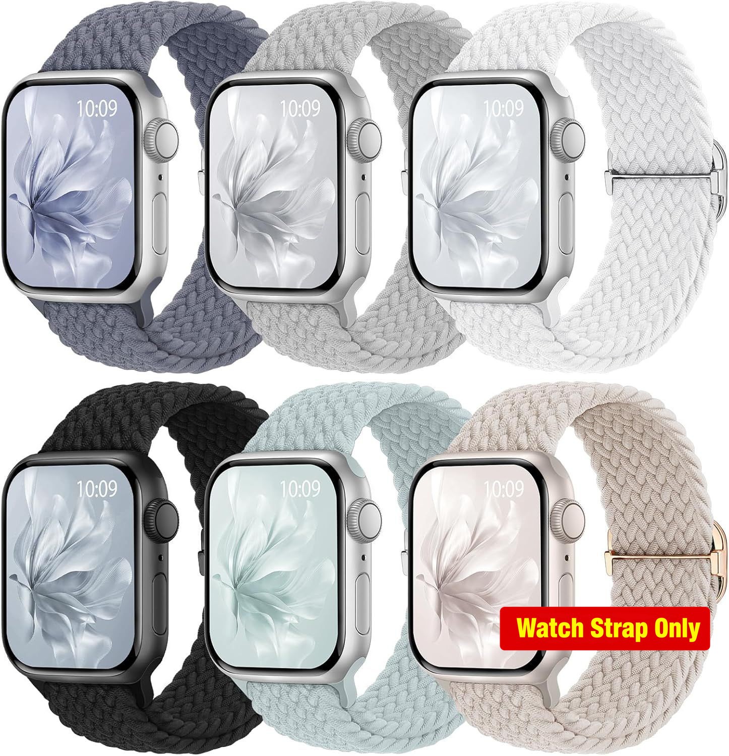 6 Pack Braided Stretchy Strap Compatible with Apple Watch 38mm 40mm 41mm