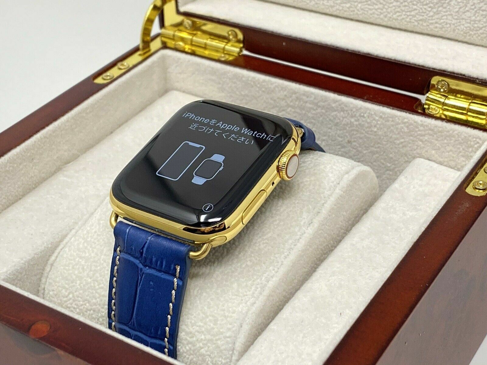 24K Gold Plated 44MM Apple Watch SERIES 5 Stainless Steel Blue Band GPS LTE