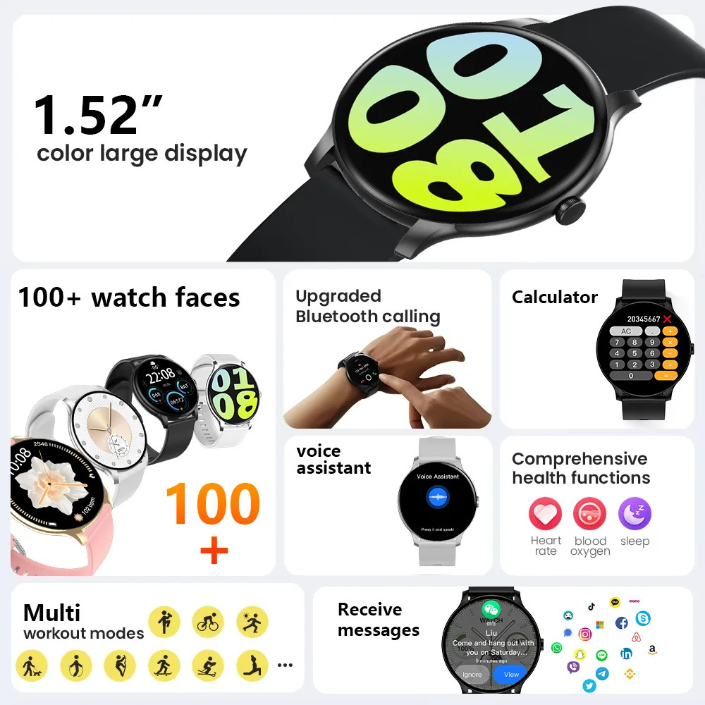 LAXASFIT Smart Watch Heart Rate Sleep Monitor Bluetooth Call for Android iOS