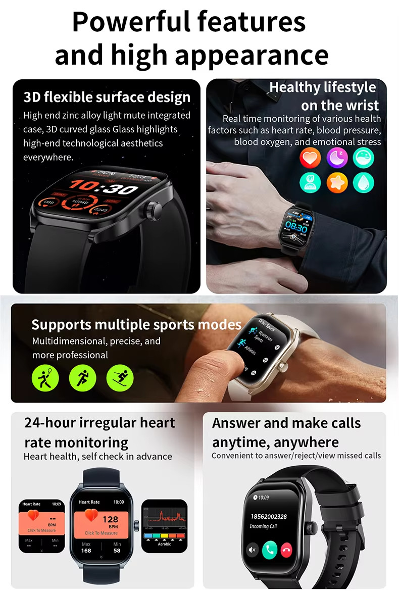 AOLON Smart watch 2.1-Inch HD Curve Screen with Black Band