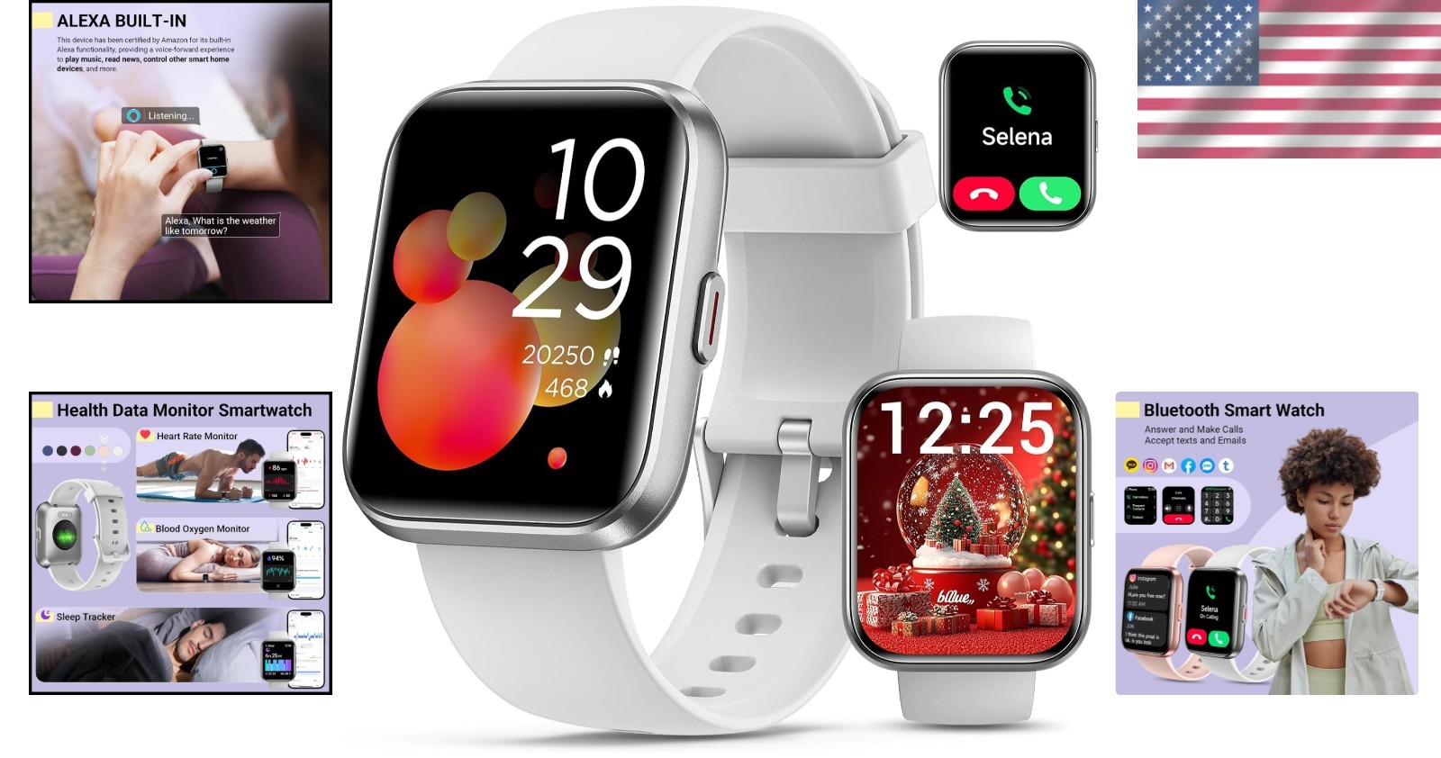 Beautiful 1.8” Fitness Tracker Smartwatch with Alexa – Compatible with iPhone