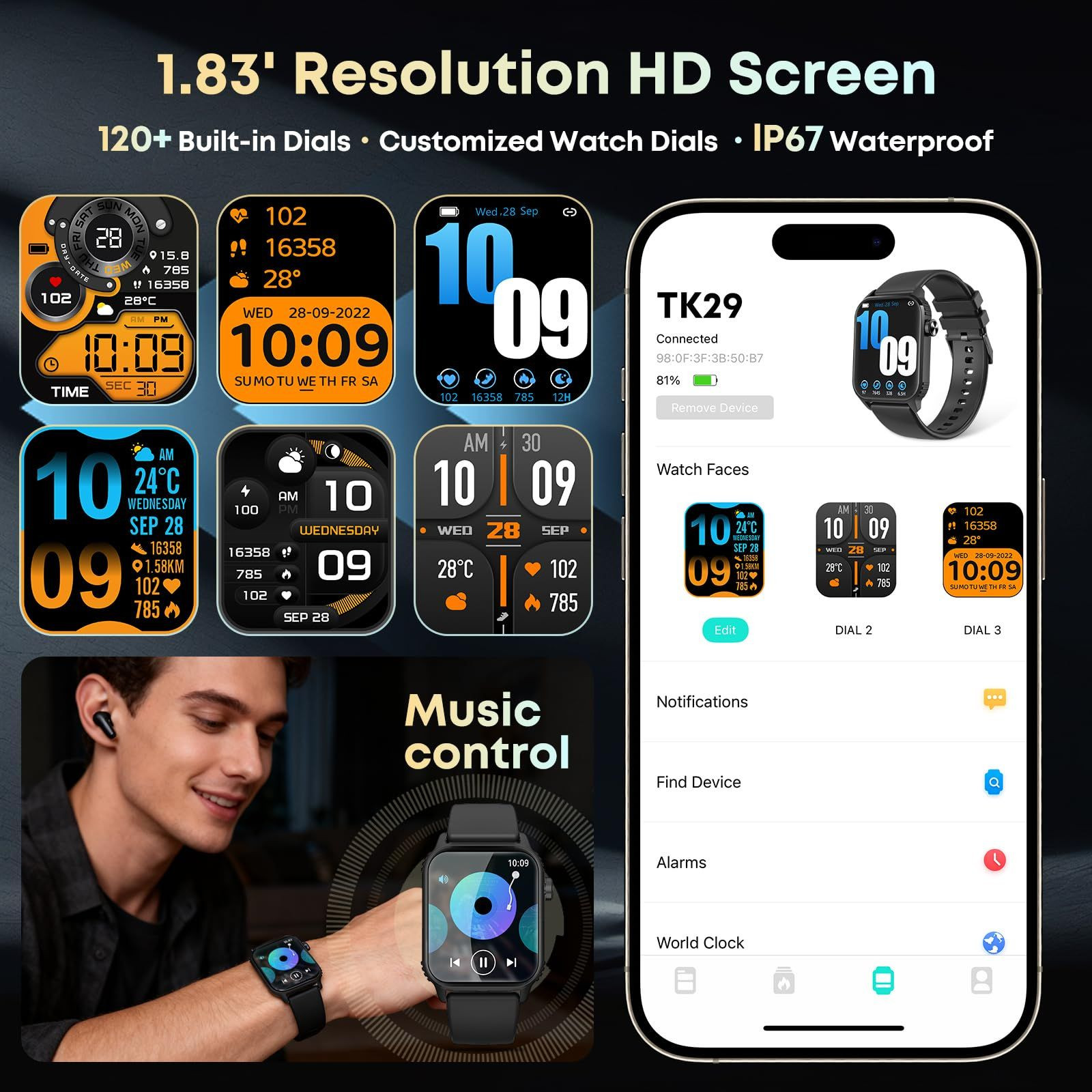 DIVOAZBVO Smart Watch for Men, 120+ Sports Modes Smartwatch one size, Black