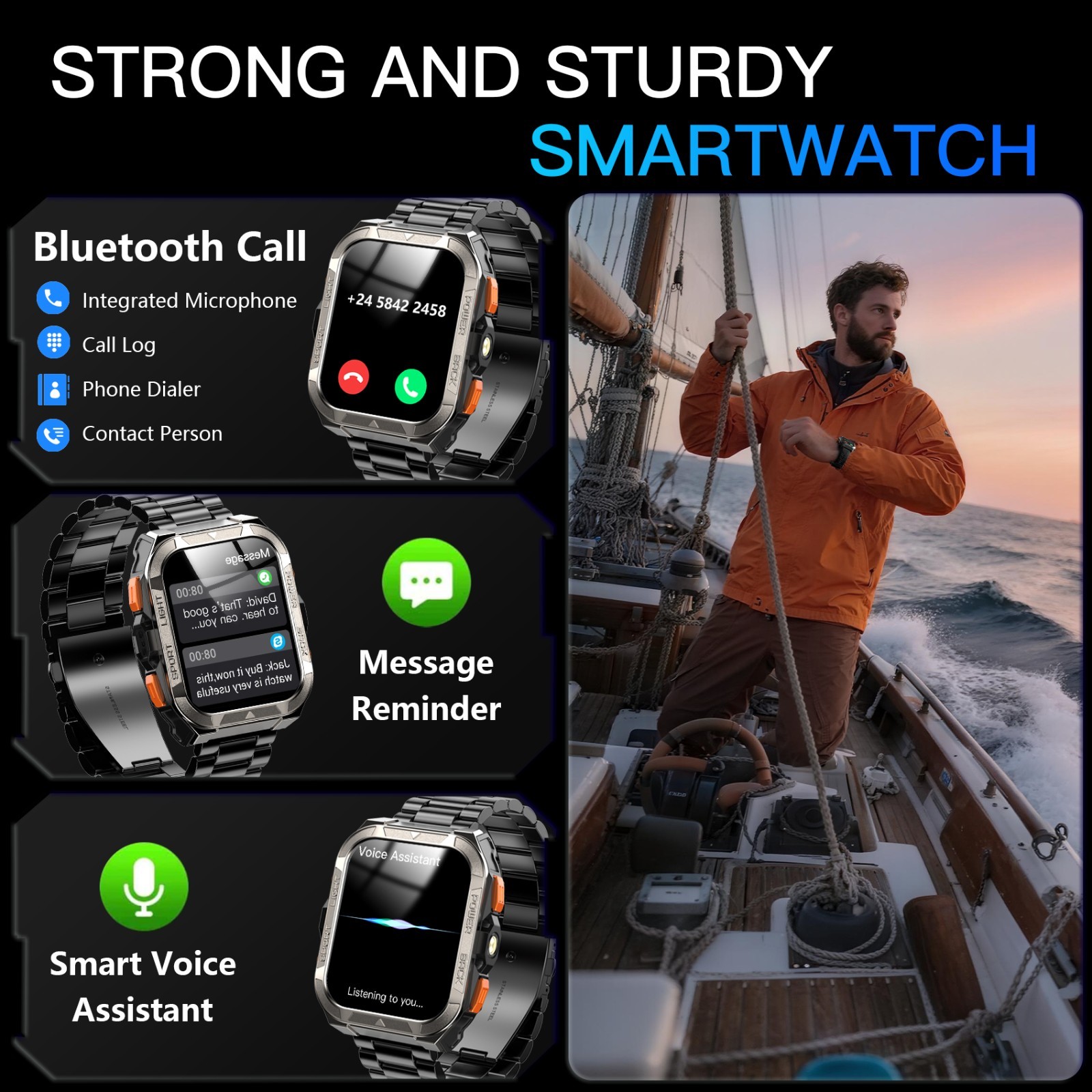 Military Smart Watch For Men Fitness Tracker With GPS LED Flashlight Wristwatch