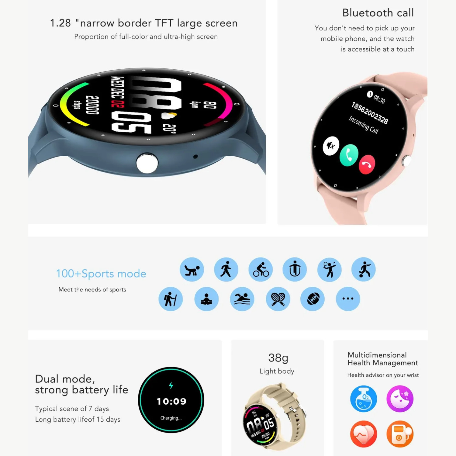 Smart Watch ZL02CPro 1.28″ Fitness Running Smartwatch for Men & Women Waterproof