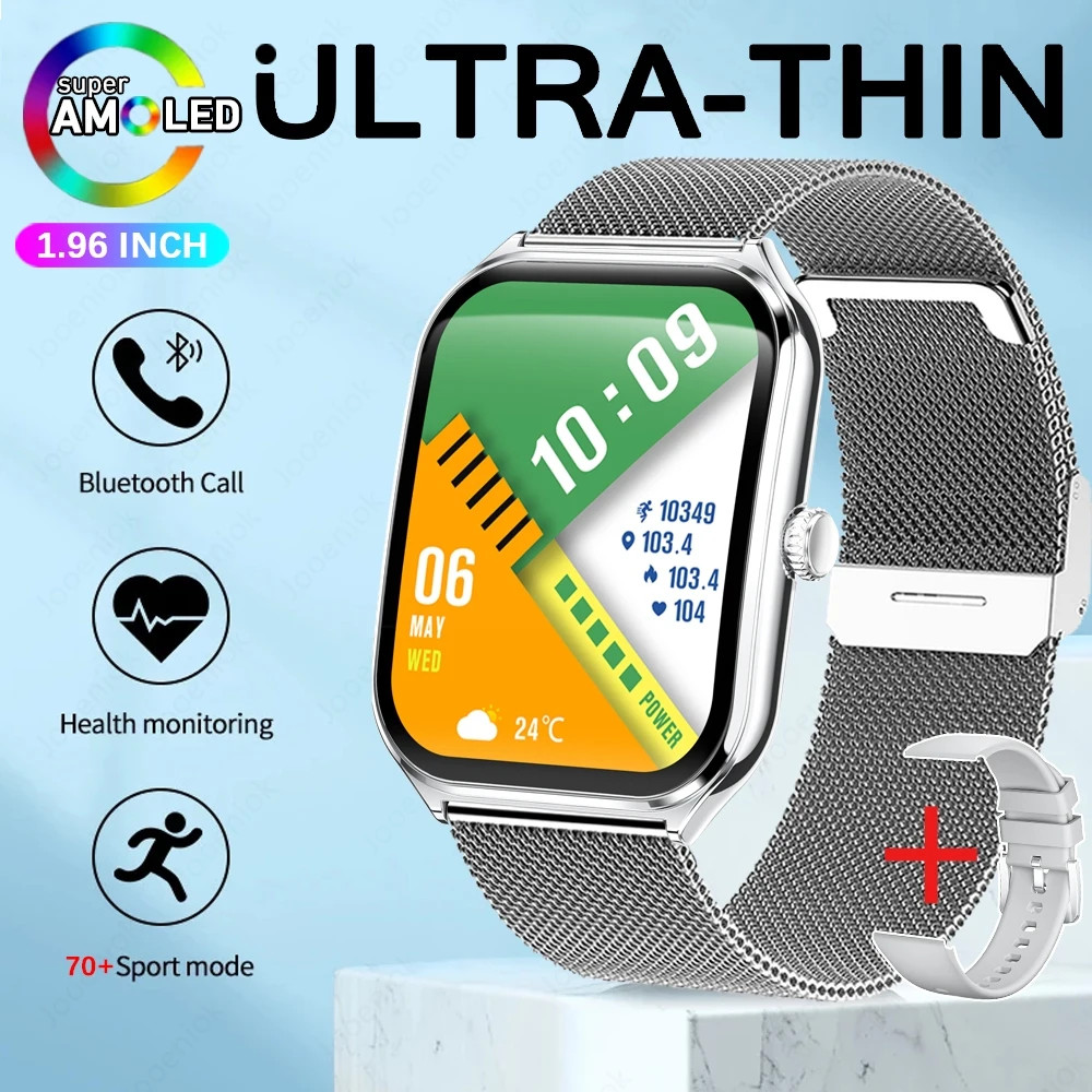 2025 New 7.5MM Ultra Thin Smart Watch Men 1.96″AMOLED Screen Always Show Time