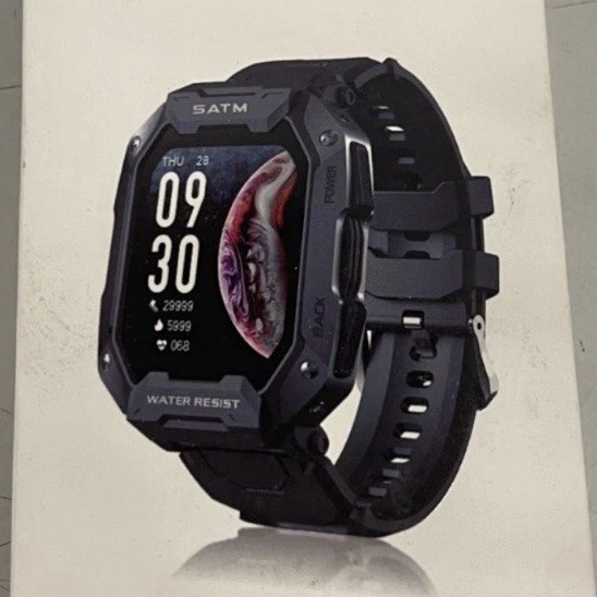 Kasa Smart Watch 45mm Waterproof Touch Screen Black Silicone Band Extra/Chg