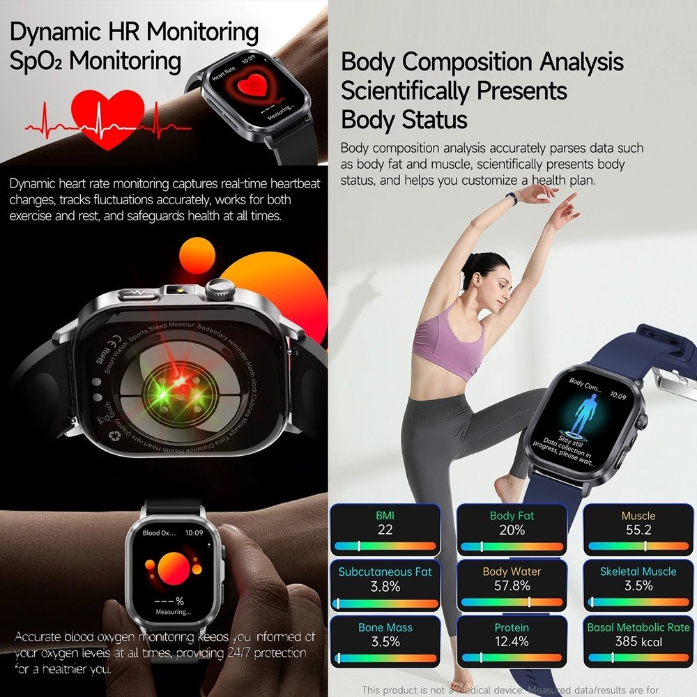 ET573 ECG+PPG AMOLED SOS AI Voice Smart Watch Bluetooth Call Health Monitoring