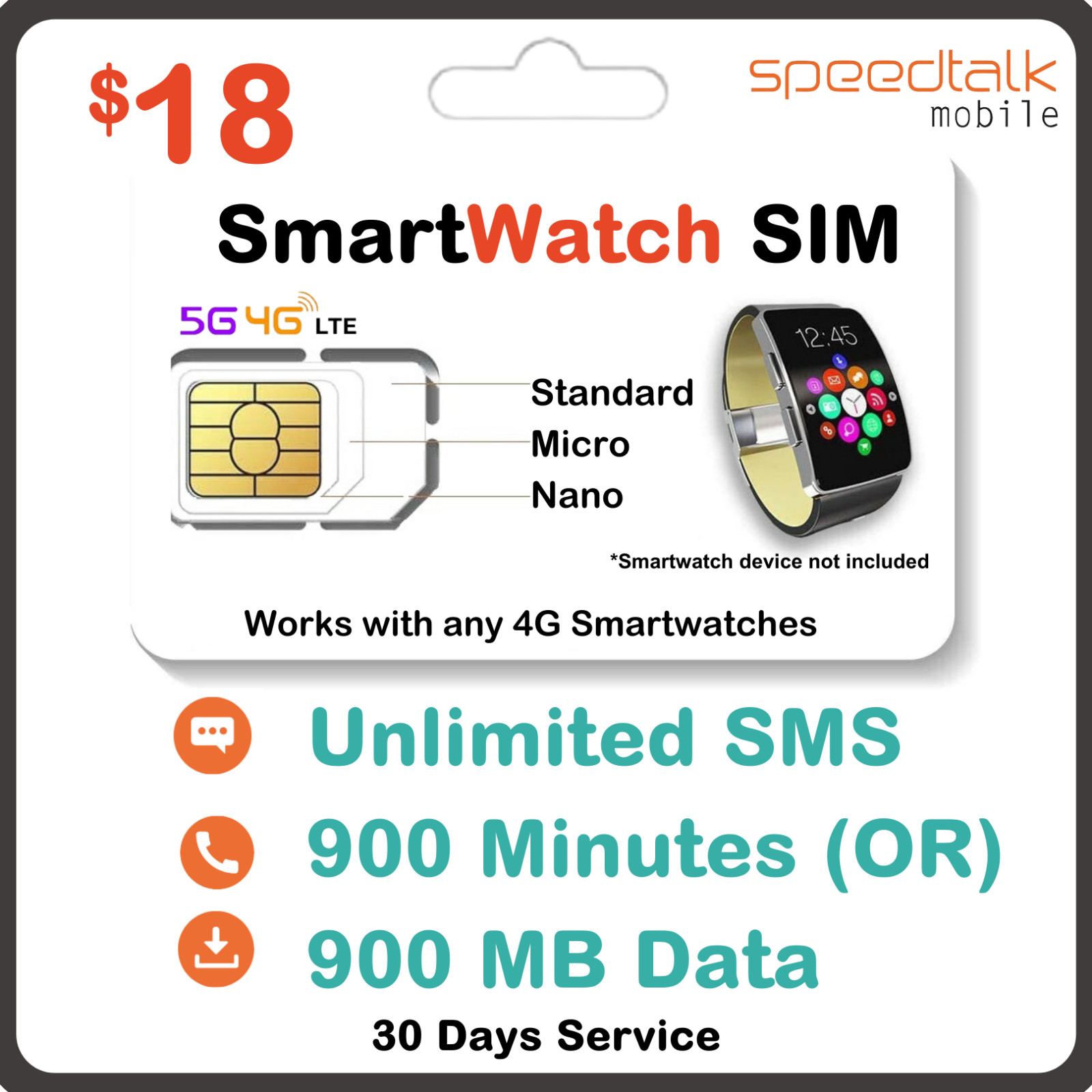Speedtalk Smartwatch SIM Card 5G 4G LTE Senior & Kids Smart Watches – Nationwide