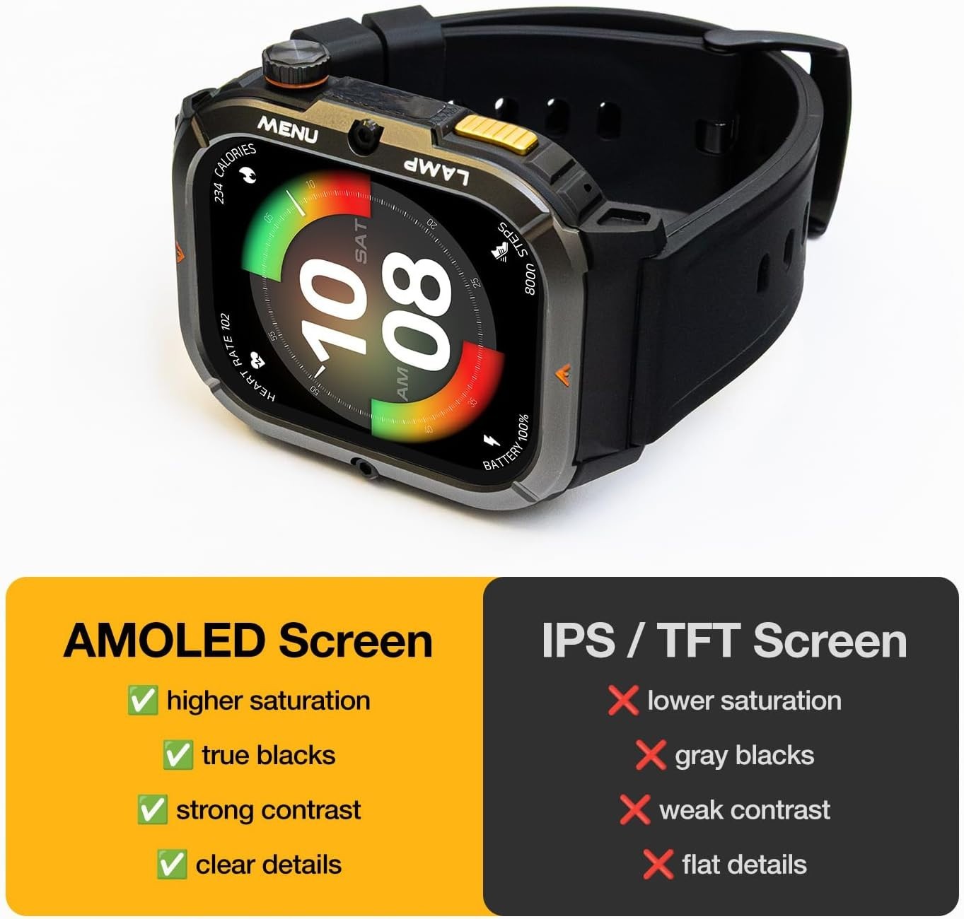 AGM Legion 3 Military Smart Watch AMOLED BT Call Flashlight 5ATM IP68 GPS