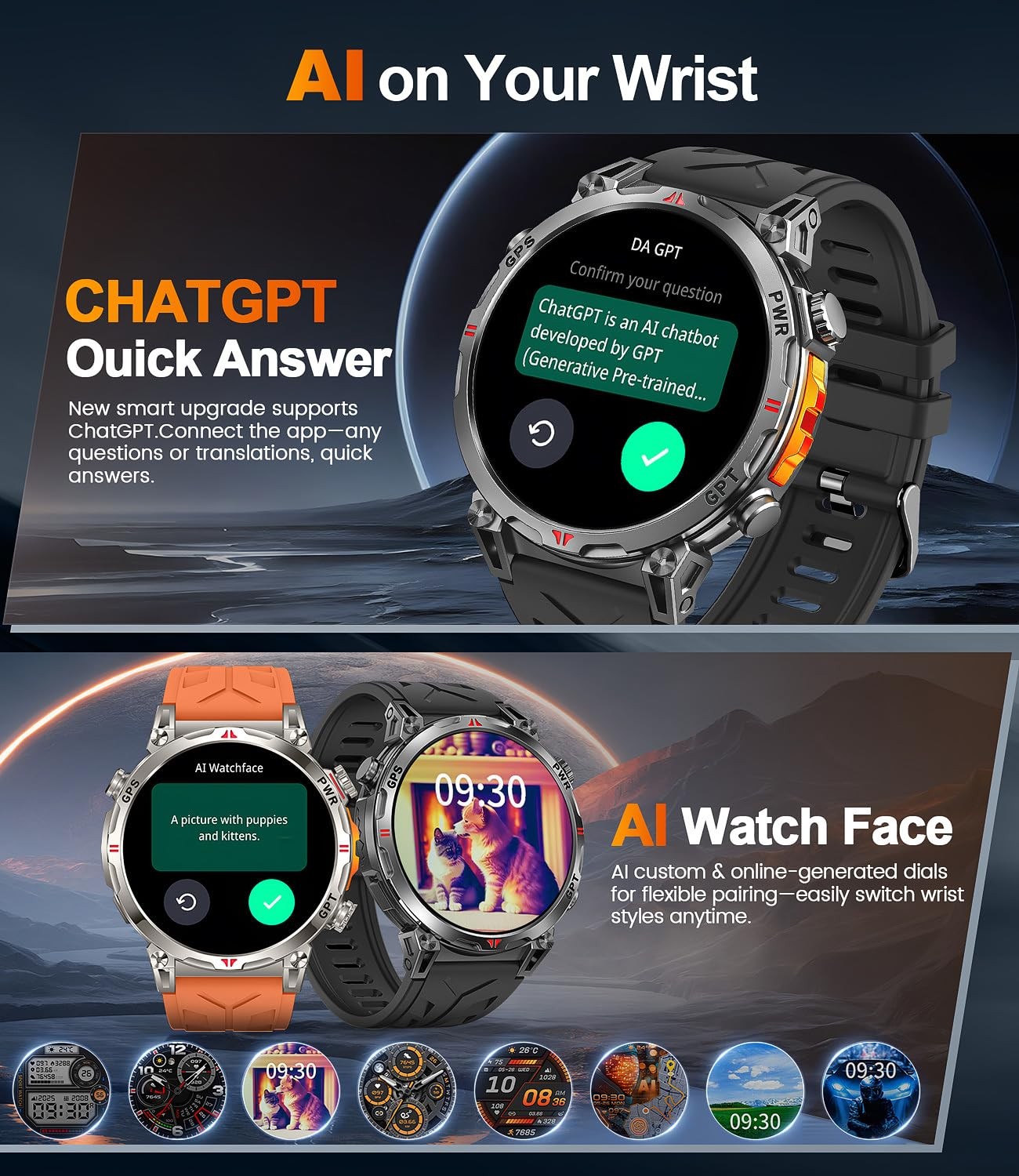 Military Smart Watches for Men GPS, 1.56″ AMOLED Screen Bluetooth , for Andro…