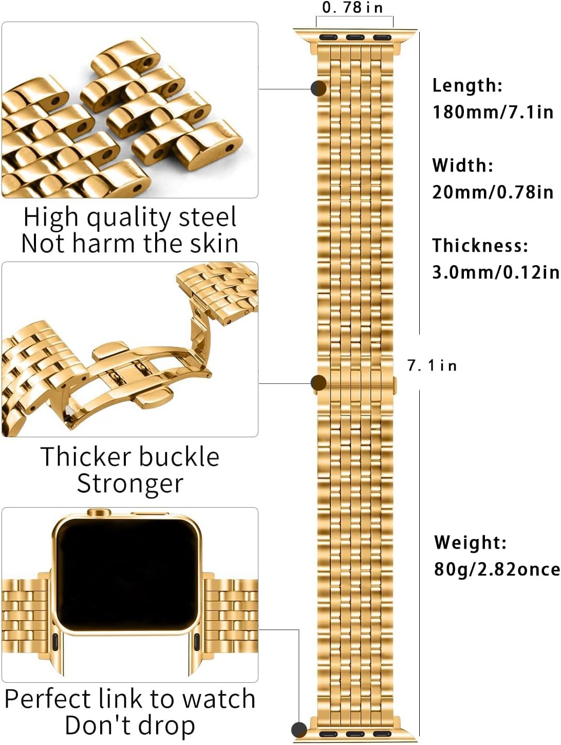 Slim Metal Band for Apple Watch Series 9 8 7 6 5 4 3 2 1 40mm 41mm 38mm 44mm 45m
