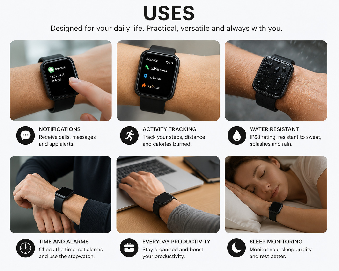 Smart Watch for Android & iOS – 1.4″ Touchscreen, Waterproof, Multiple Watch Fac