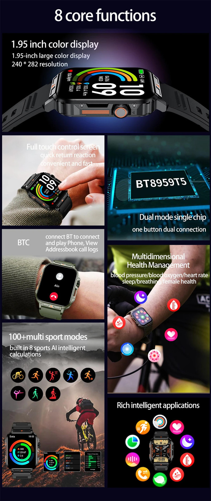 Smart Watch Bluetooth Call For Android IOS IP68 Waterproof Ftiness Watches