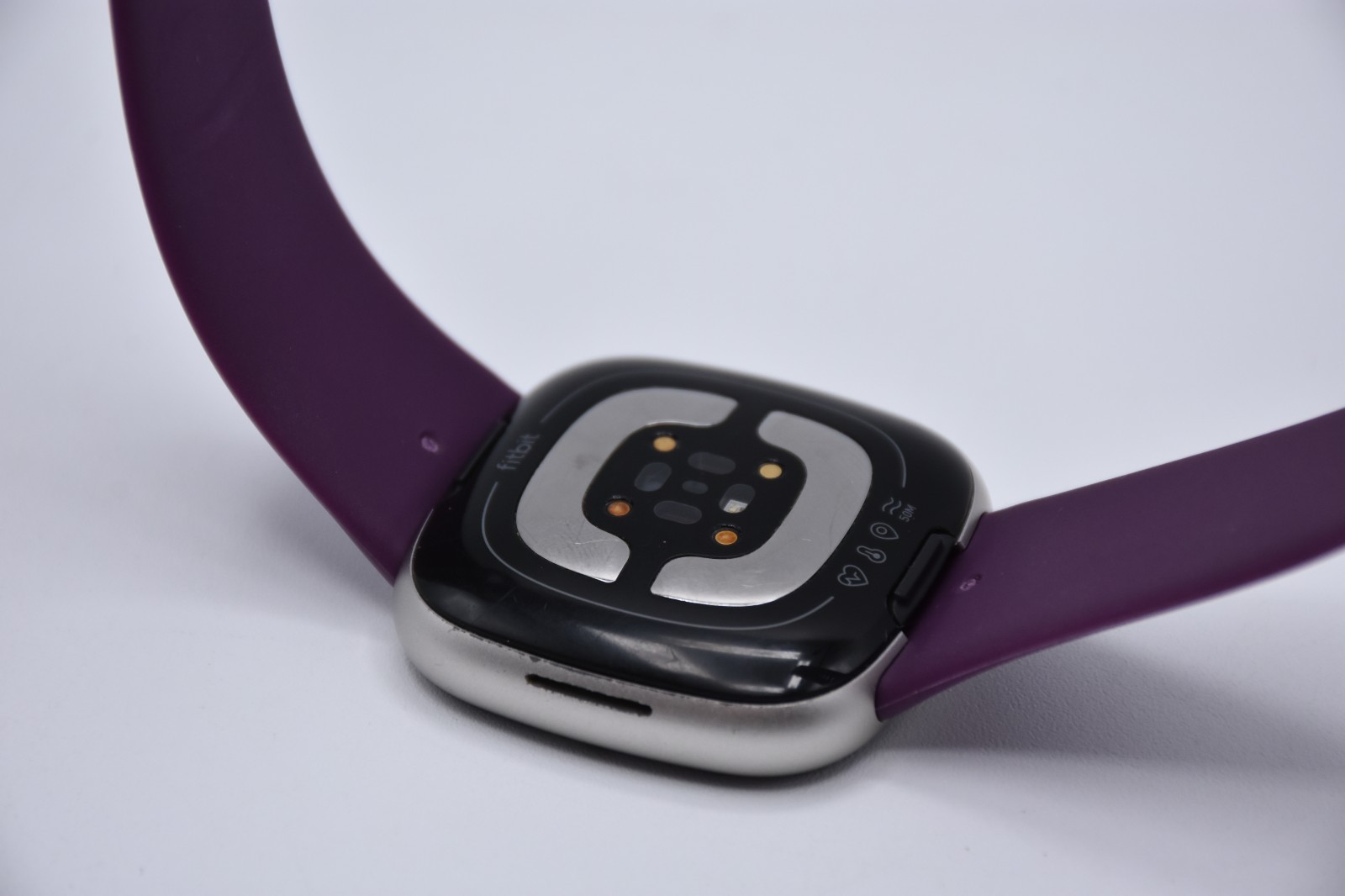 Fitbit Sense 2 Advanced Health Smartwatch Platinum Case Purple Band Scratched