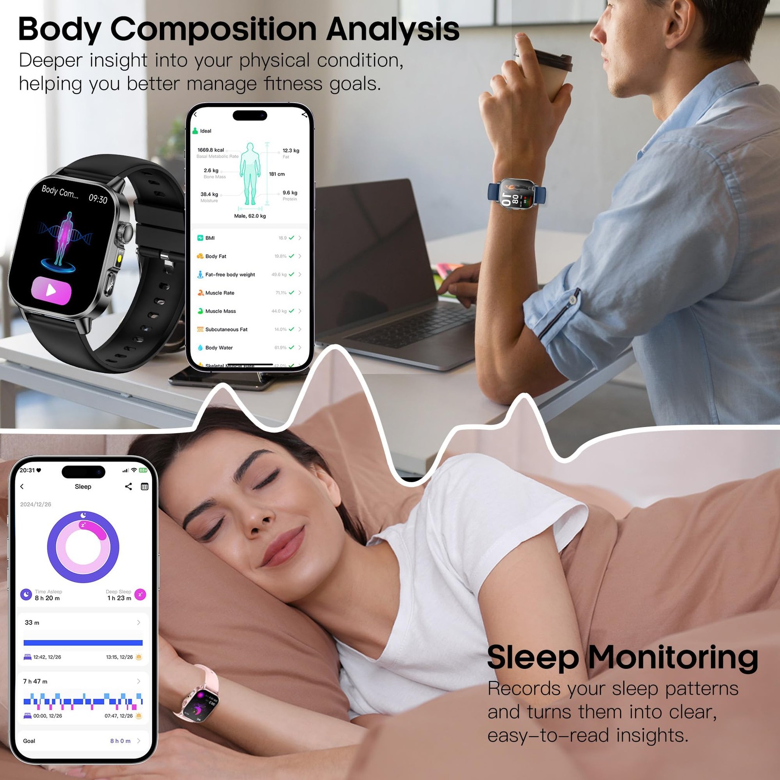 hellibito Smart Watch for Men Women, Health Fitness Tracker with 24/7 Heart R…