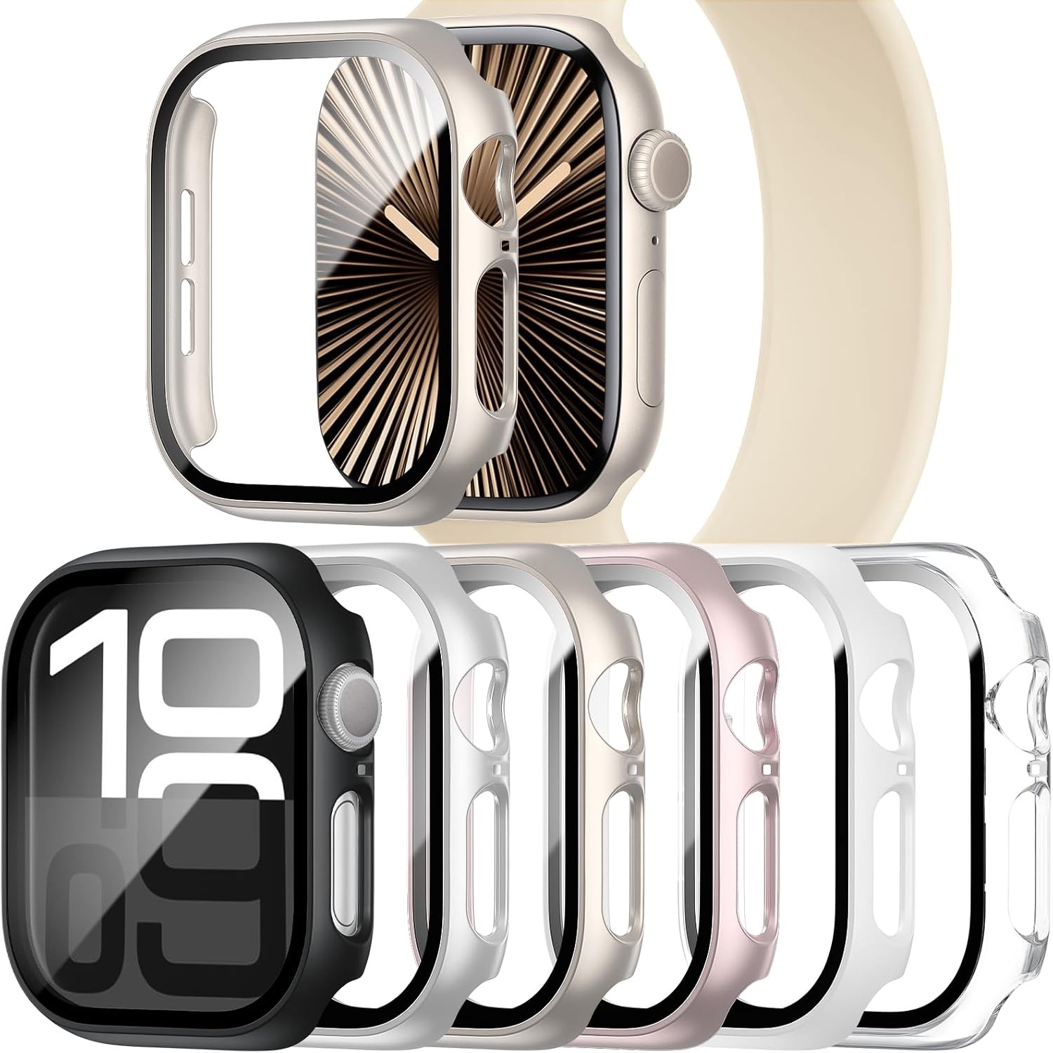 6 Pack Hard PC Bumper Case for Apple Watch Series 10/11 46mm with Tempered Glass