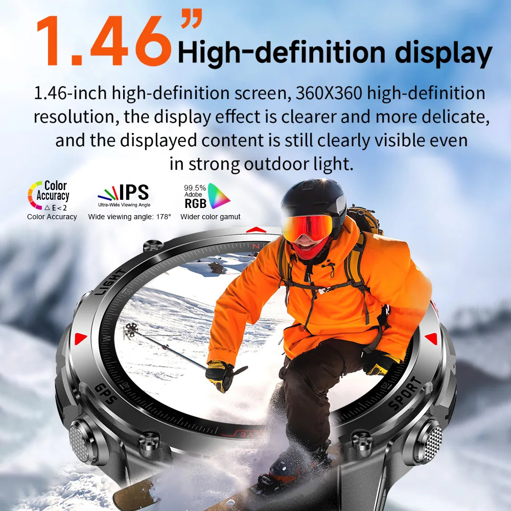 Military Smart Watches For Men Outdoor GPS LED Flashlight Rugged Fitness Tracker