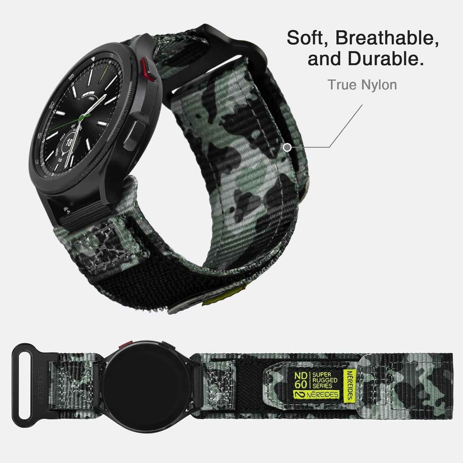 Nylon Strap for Galaxy Watch 7 6 5 4 40mm 44mm/Active 2, Green Camo, XL