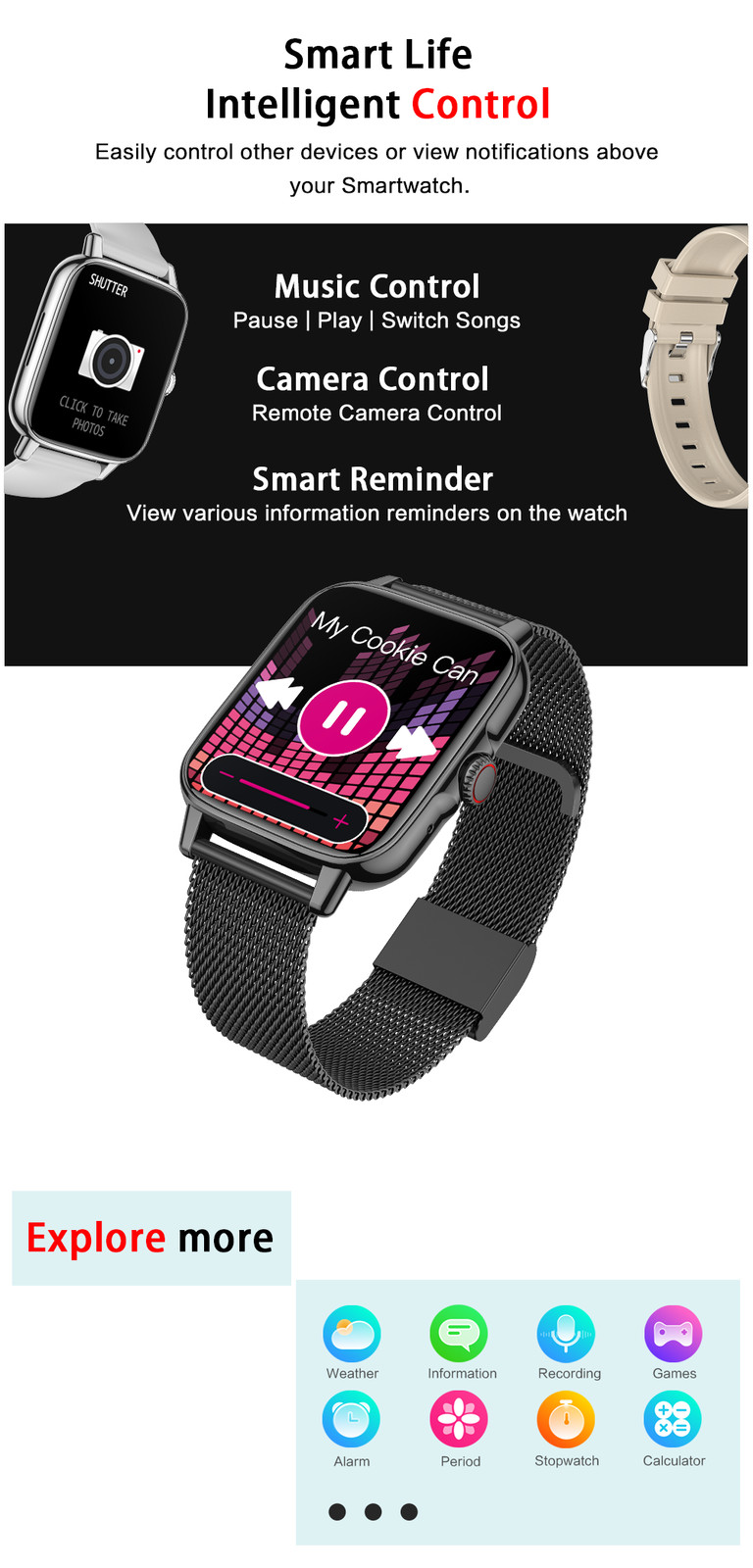 Touch Screen Bluetooth Smart Watch Call Reminder Bracelet for Android iOS Phone