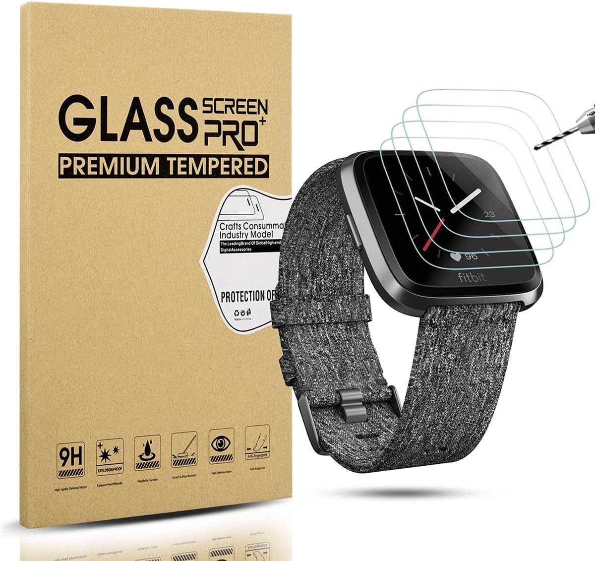 4-Pack Tempered Glass Screen Protector for Fitbit Versa Lite Edition 9H Hardness