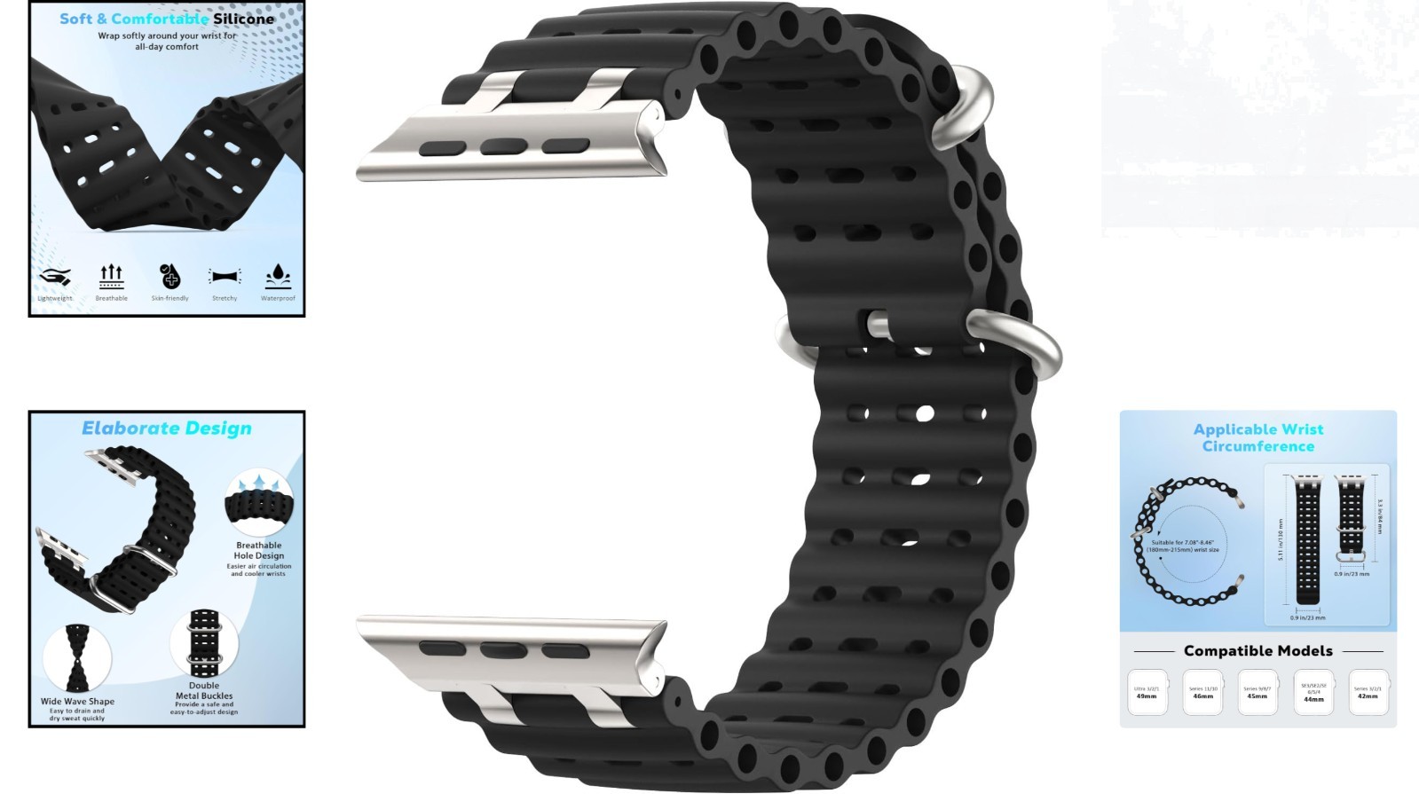 Silicone Sport Watch Strap for Apple Watch Ultra/SE: Breathable Design